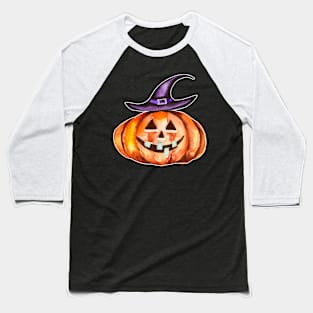 Halloween Jack-O-Lantern with Witch Hat Baseball T-Shirt